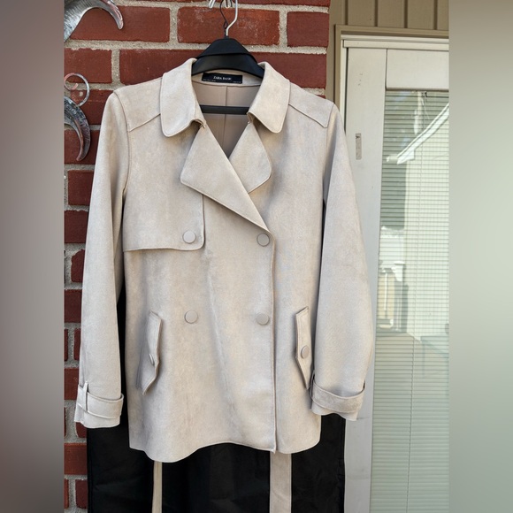 Zara Faux Suede Short Trench Coat - Picture 5 of 10